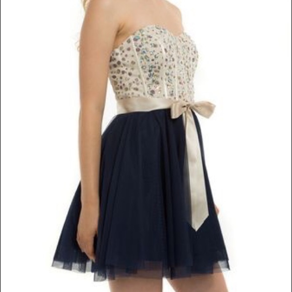 Nights by Teeze Me Strapless Mini Prom Dress